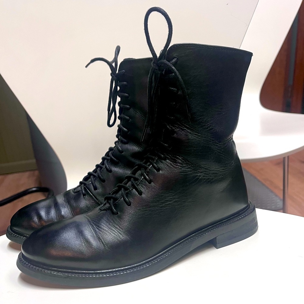Jeffrey Campbell Black Lace-Up Leather Boots